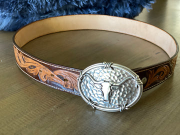 Two tone tooled western belt