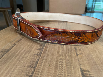 Western belt - hand carved feathers