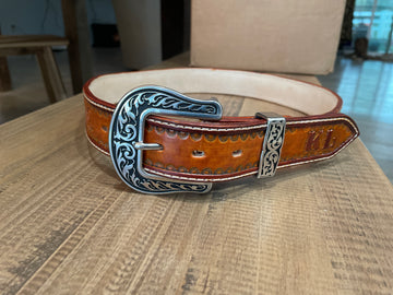 Western belt - hand carved feathers