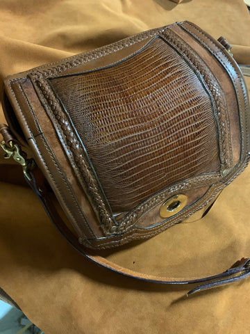 Brown Lizard and Lace Handbag